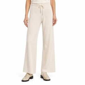 Stellae Dux Wide Leg Knit Pants Cream Lounge Drawstring Crop L